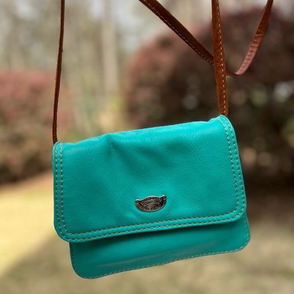 L'ARTIGIANO SORRENTINO Leather Crossbody Purse teal aqua tan bag Italy made - Picture 10 of 12